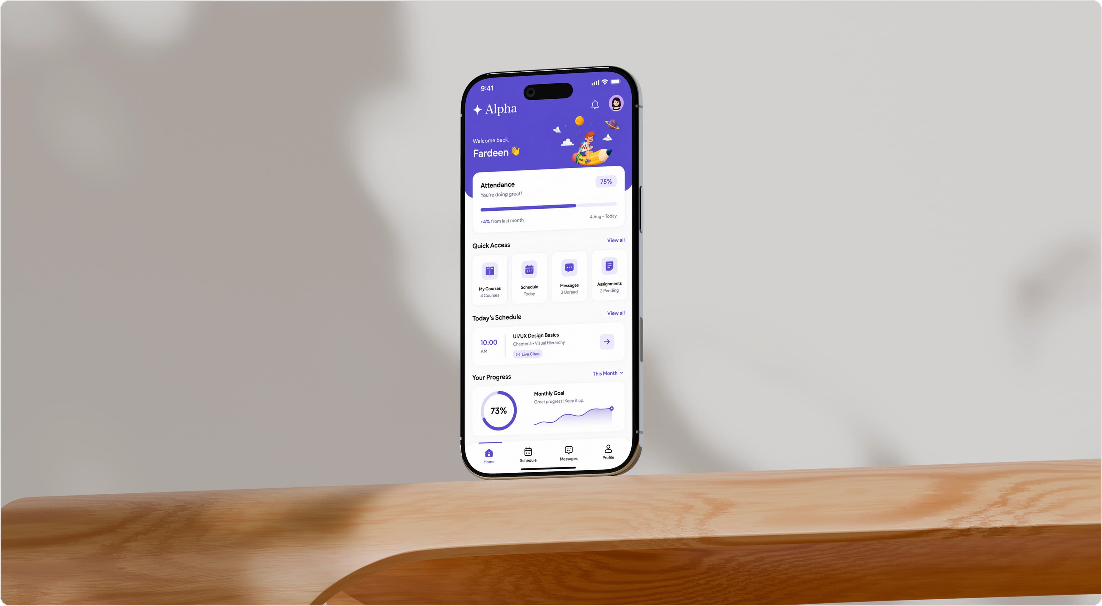 Alpha progress and performance insights screen