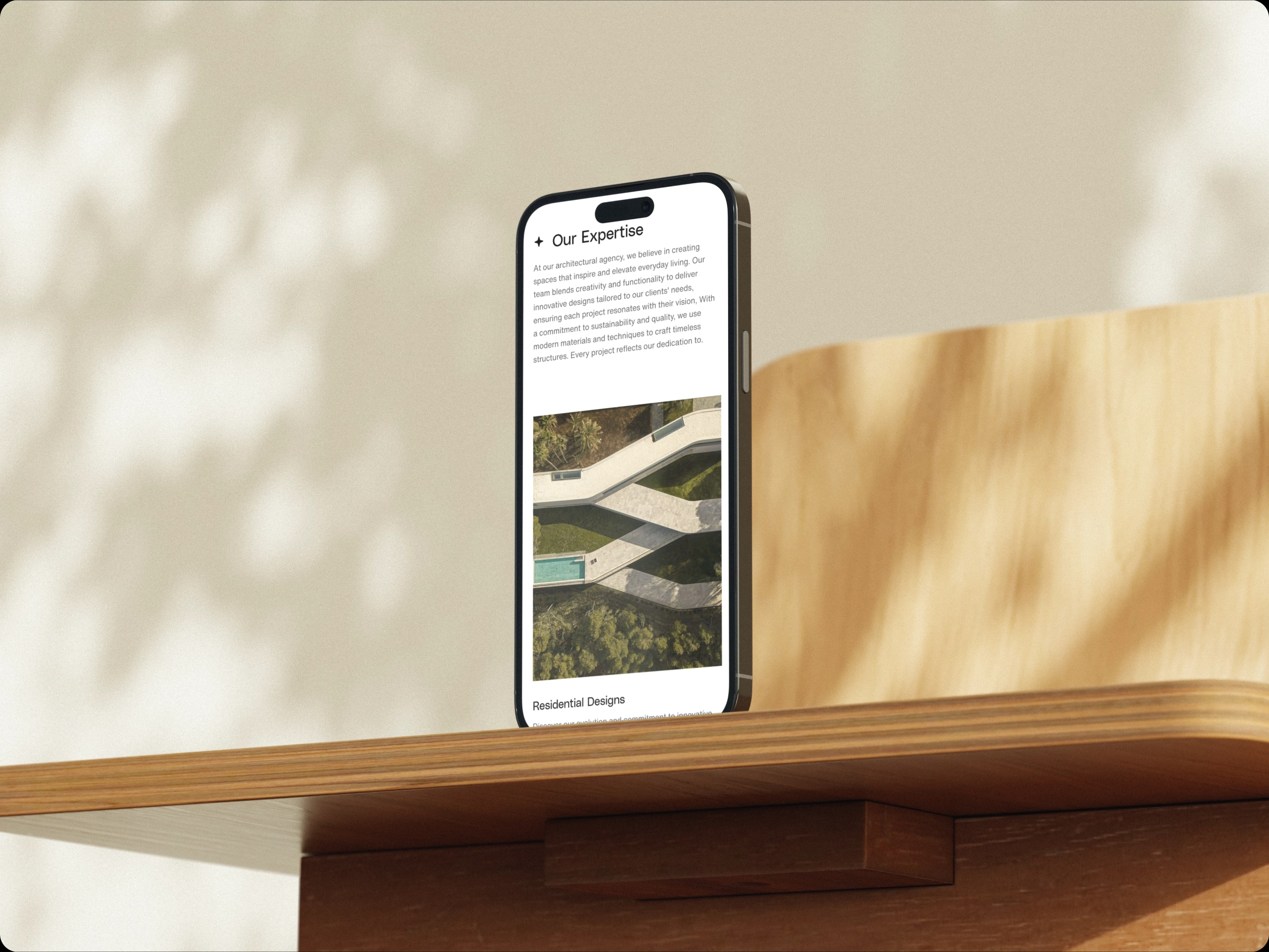 A Devzel-built product shown on a phone, propped on a sunlit shelf