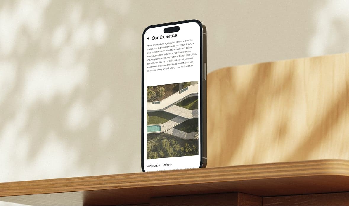 An architecture practice's expertise page on a phone