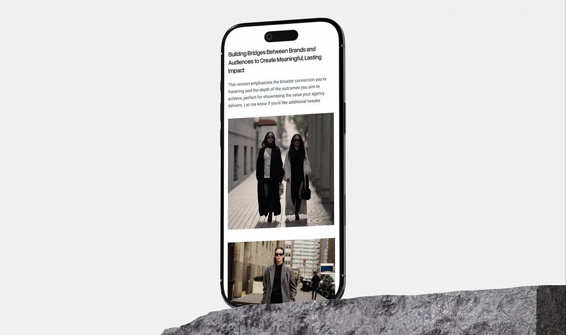 A long-form brand story laid out on a phone