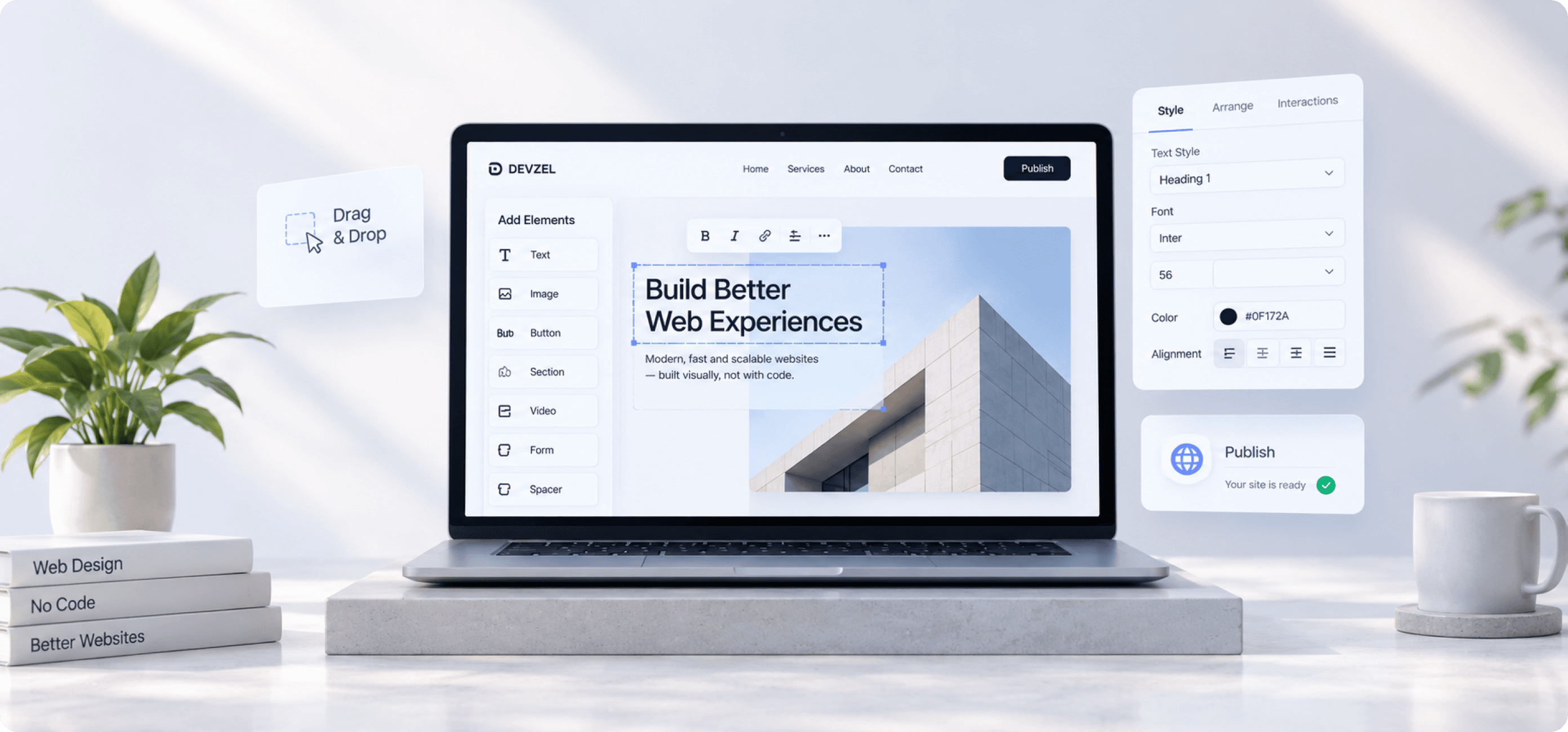 Marketing website built in Framer by Devzel shown on a laptop